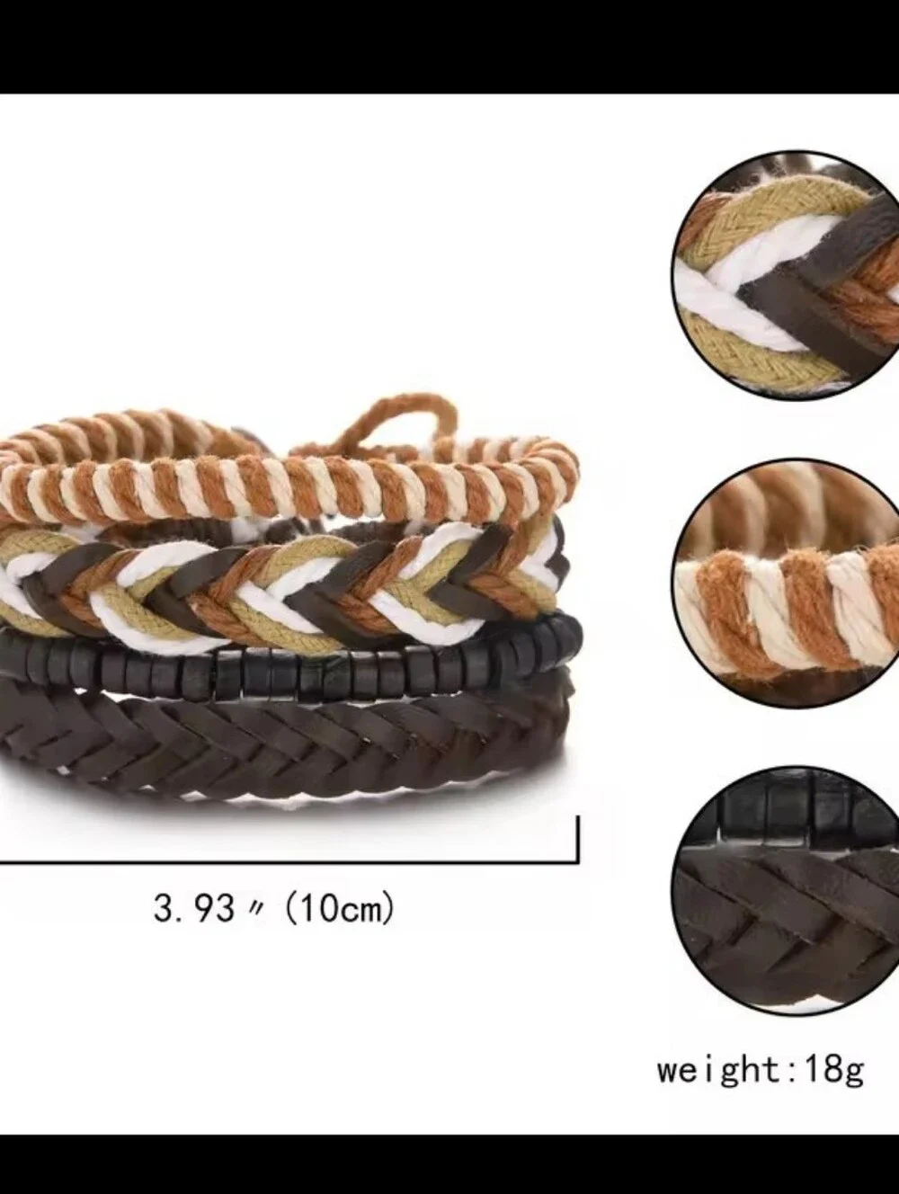 Men's Leather Bracelets Set 4pc Braided Beaded Brown New Jewelry G31